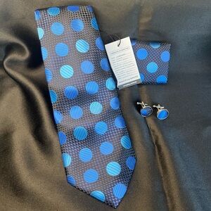 NWT- Silk Blue Polka Dot Tie Set